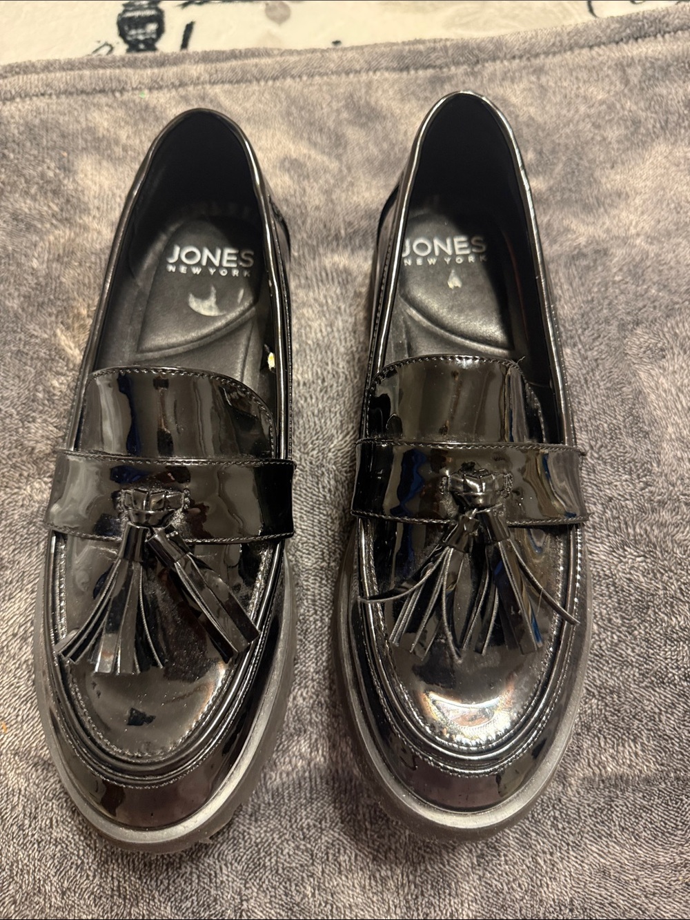 Jones New York Black Patent Tassel Slip-On Loafers